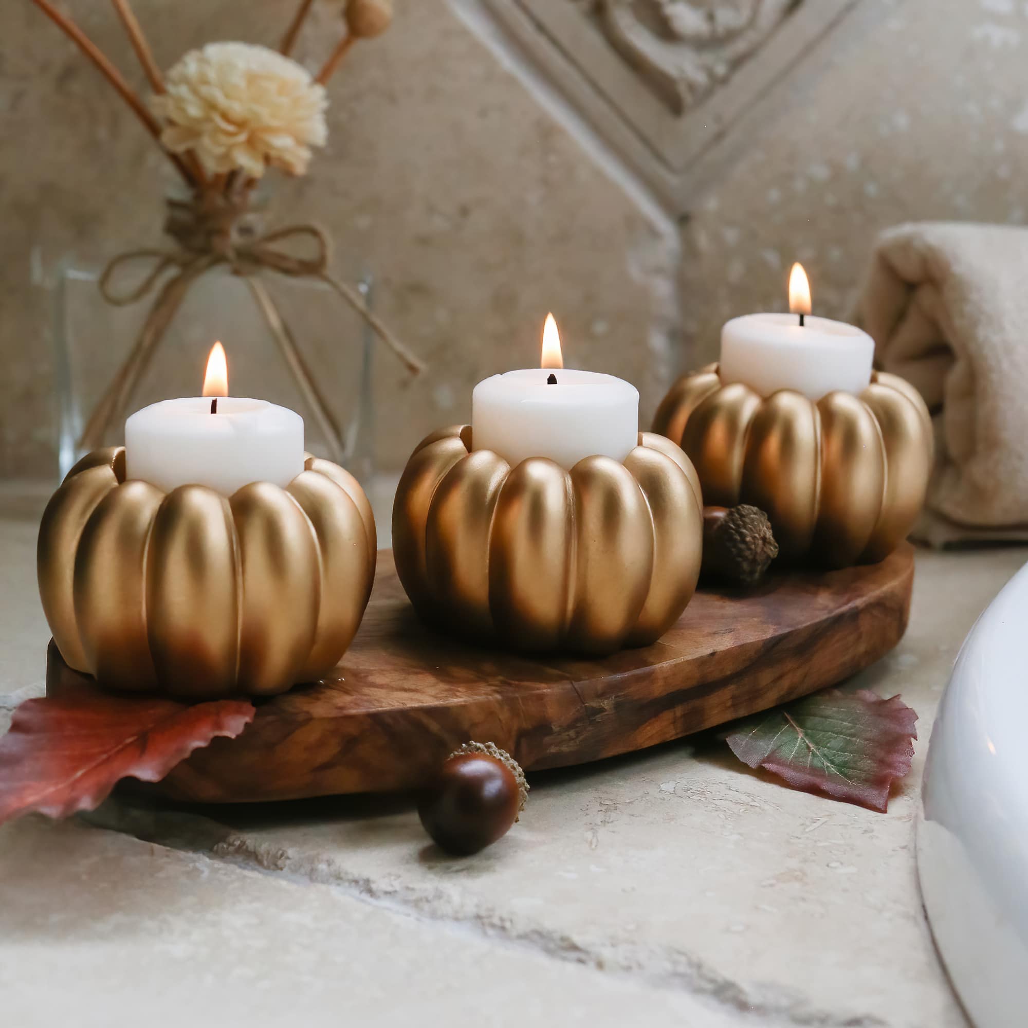 Kate Aspen Gold Pumpkin 2-in-1 Tealight Candlestick Holder Set, 6ct.